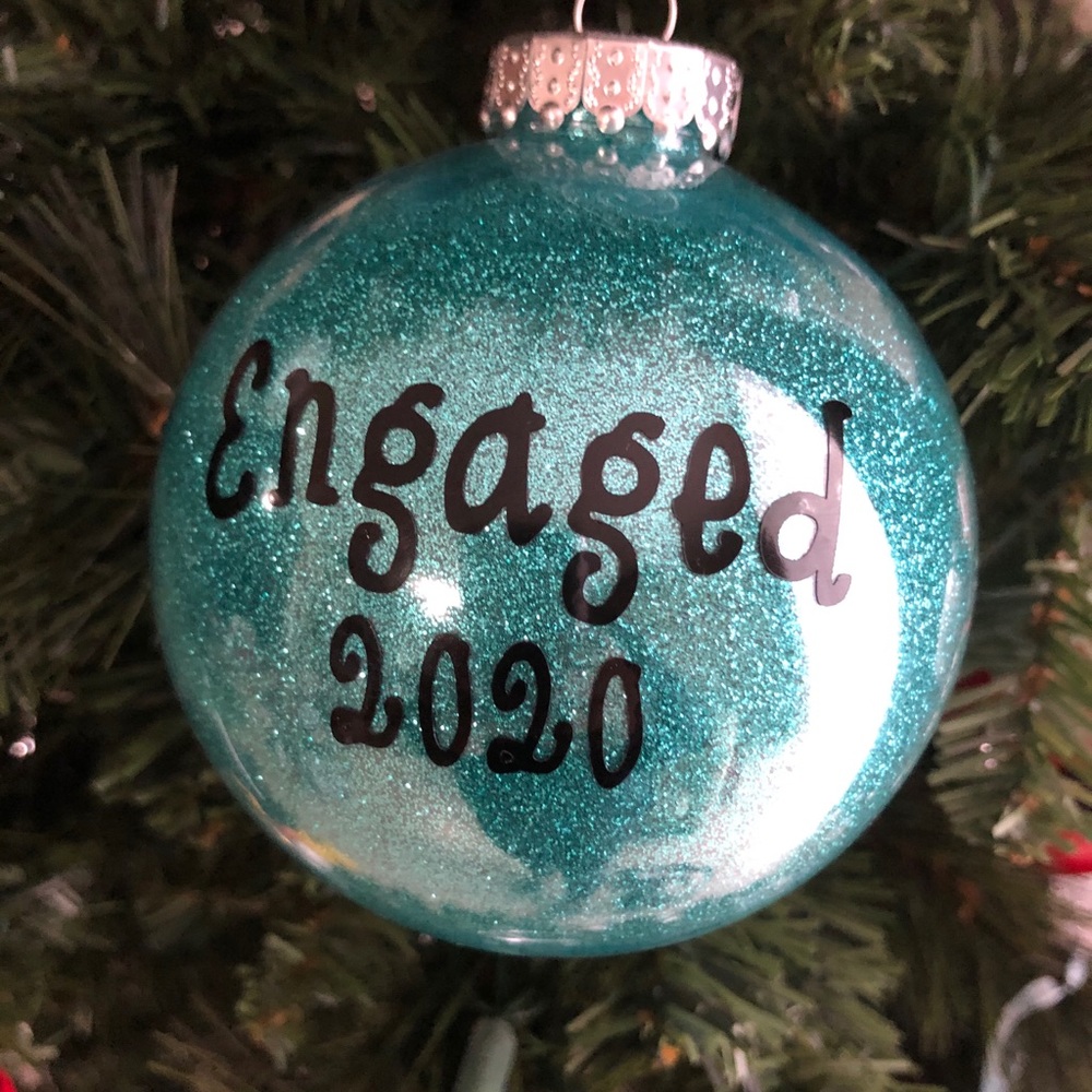 Engaged glitter ornament